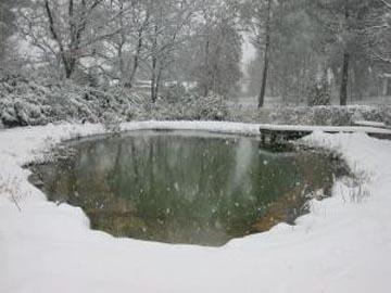 Un bassin naturel sous la neige dans les Alpes Maritimes